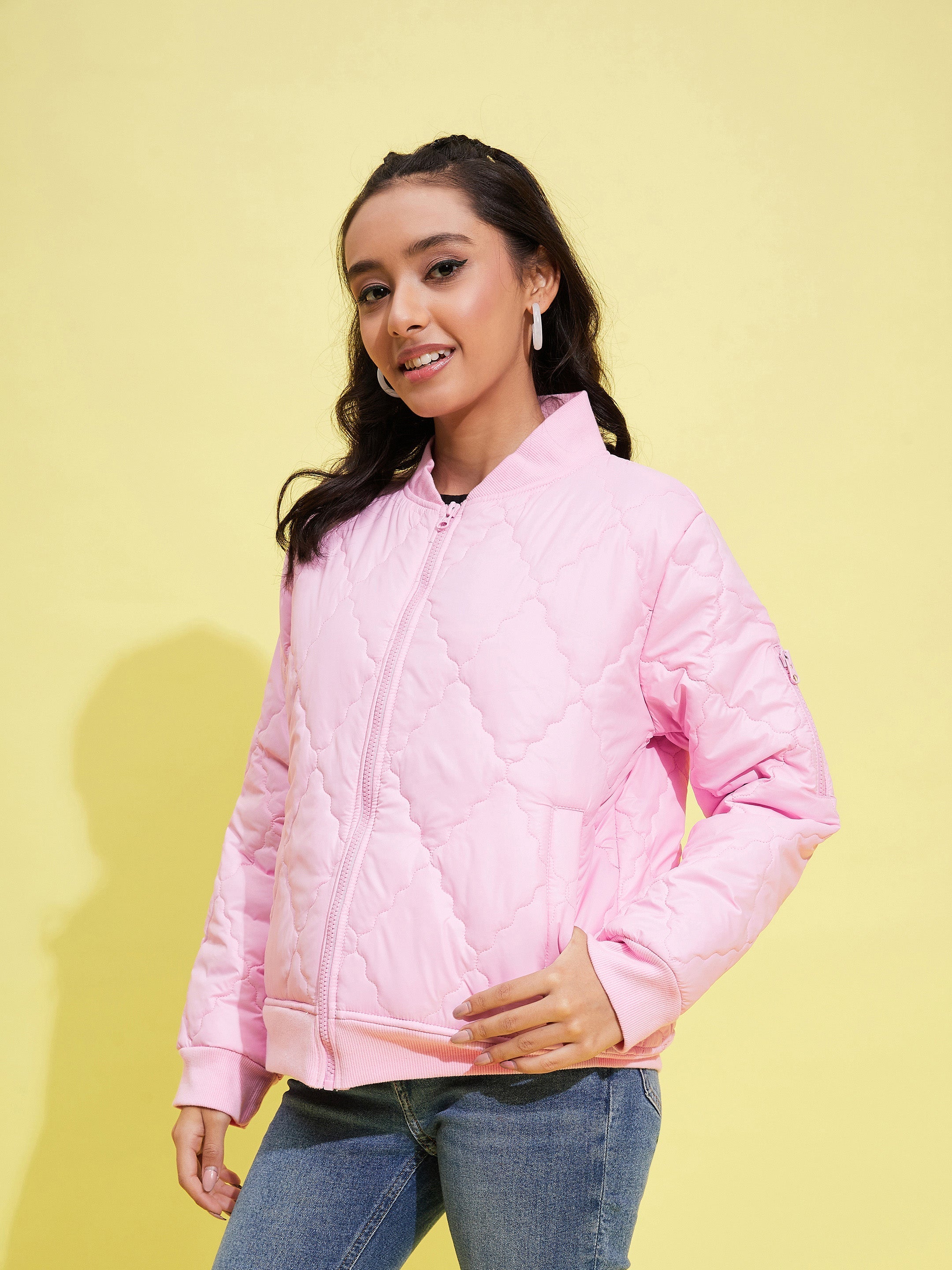 Lyush Girls Pink Quilted Bomber Jacket - Distacart