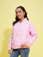 Thumbnail for Lyush Girls Pink Quilted Bomber Jacket - Distacart