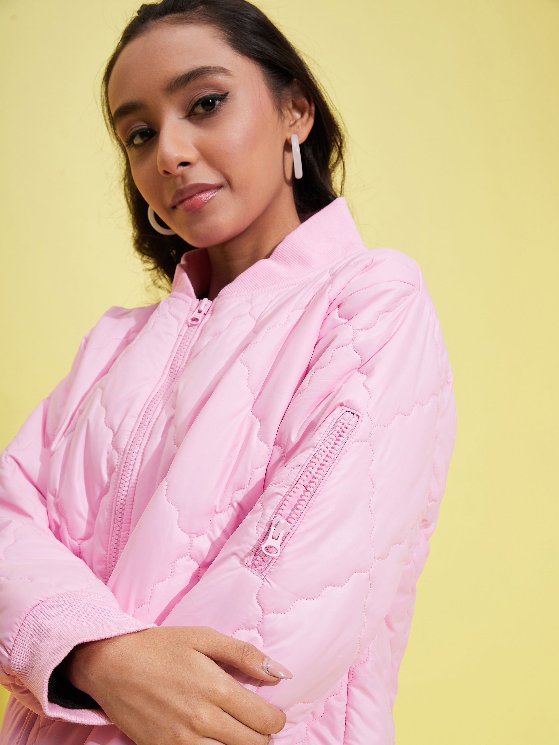 Lyush Girls Pink Quilted Bomber Jacket - Distacart