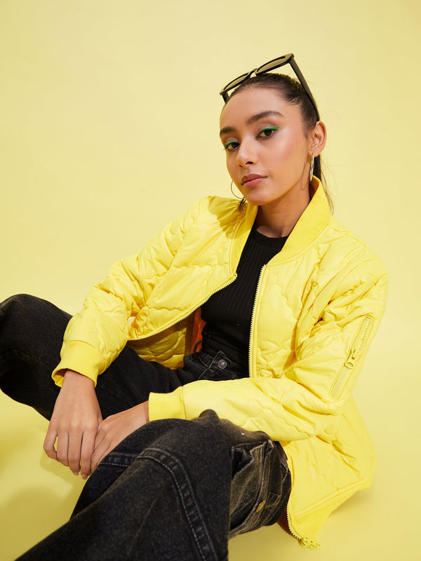 Lyush Girls Yellow Quilted Bomber Jacket - Distacart
