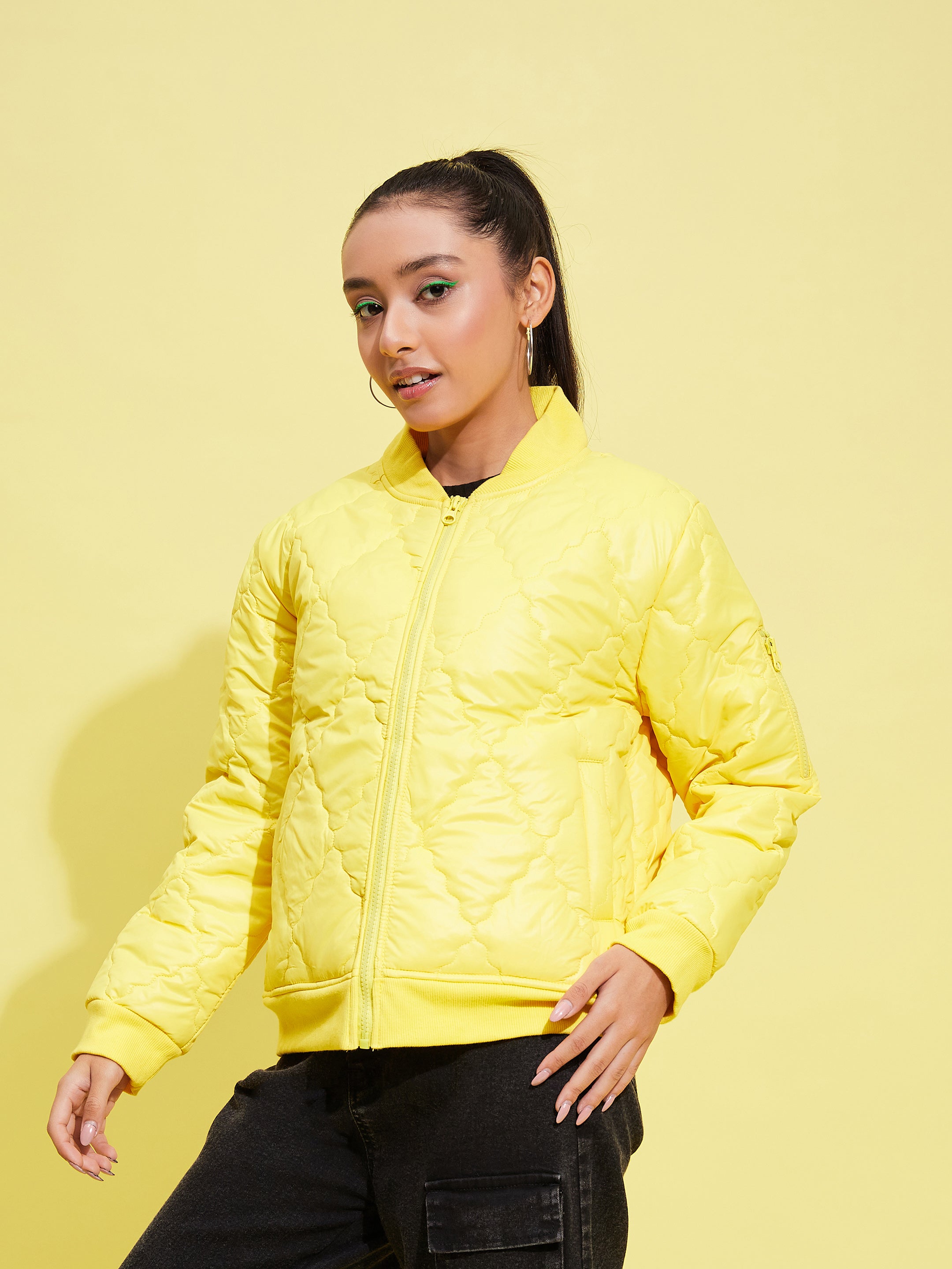Lyush Girls Yellow Quilted Bomber Jacket - Distacart