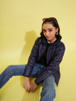 Thumbnail for Lyush Girls Navy Quilted Zipper Jacket - Distacart