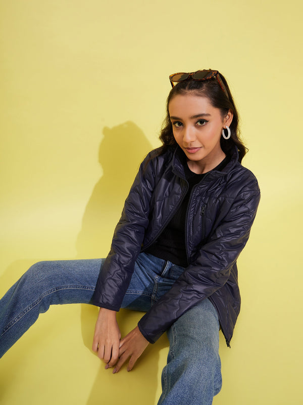 Lyush Girls Navy Quilted Zipper Jacket - Distacart