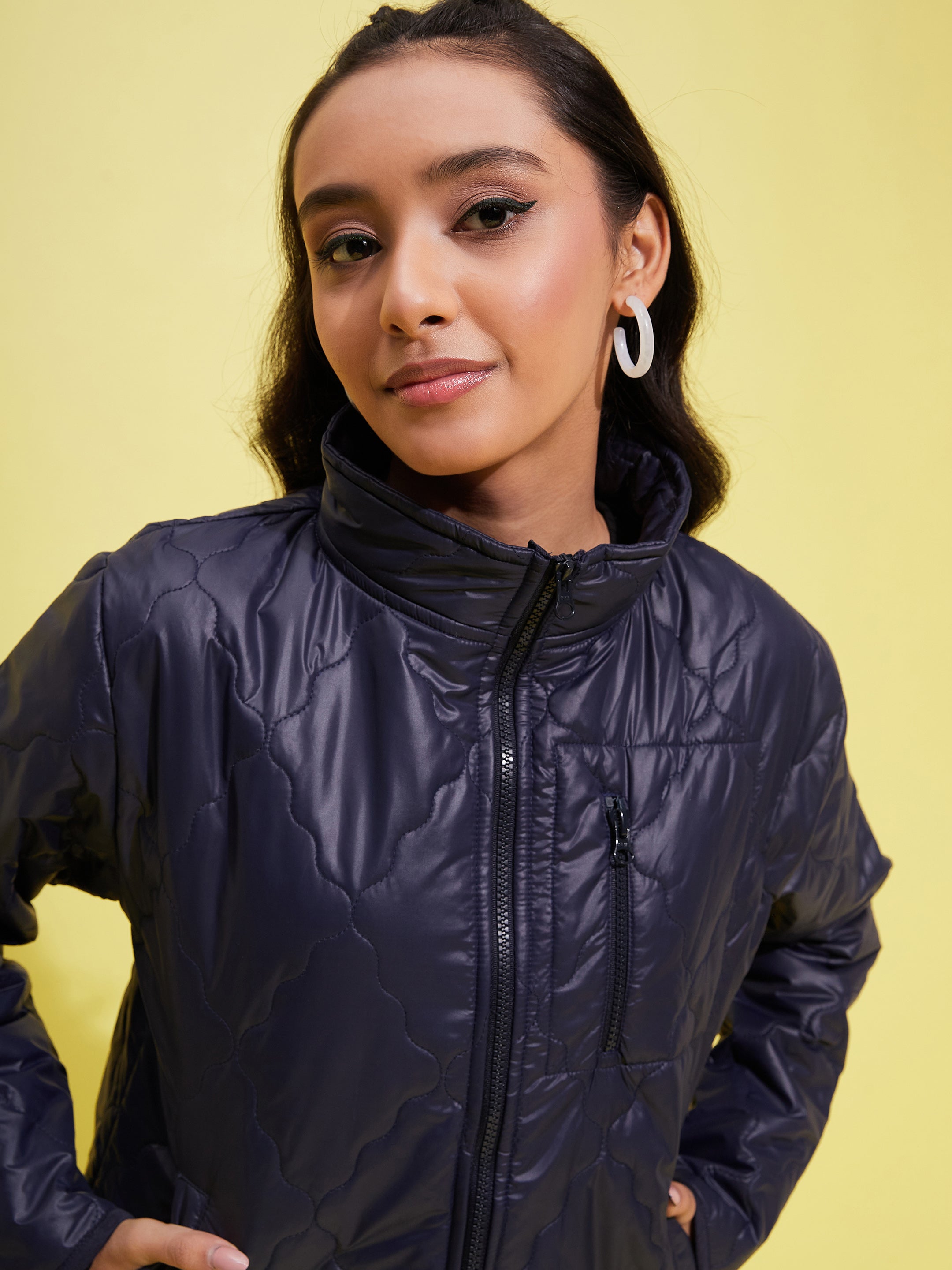 Lyush Girls Navy Quilted Zipper Jacket - Distacart