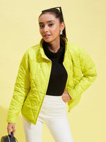 Thumbnail for Lyush Girls Neon Yellow Quilted Zipper Jacket - Distacart