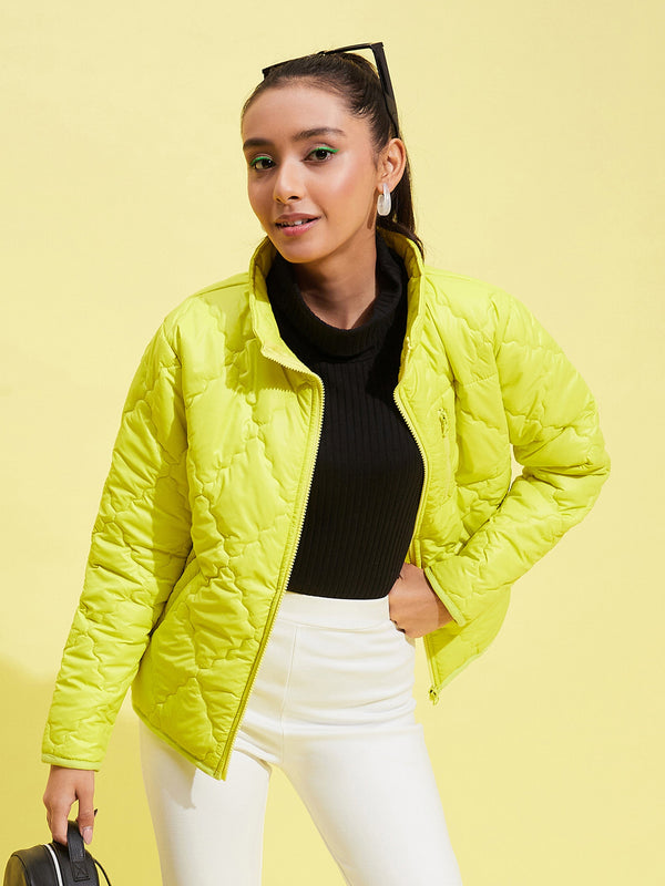 Lyush Girls Neon Yellow Quilted Zipper Jacket - Distacart