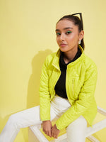 Thumbnail for Lyush Girls Neon Yellow Quilted Zipper Jacket - Distacart