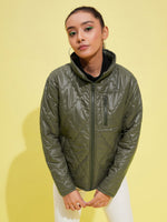 Thumbnail for Lyush Girls Olive Quilted Zipper Jacket - Distacart