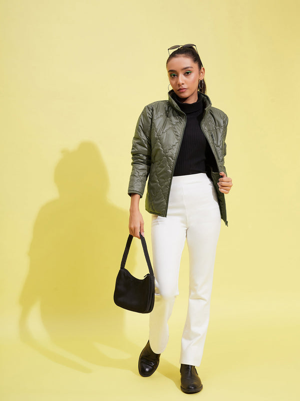 Lyush Girls Olive Quilted Zipper Jacket - Distacart