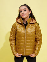 Thumbnail for Lyush Girls Brown Quilted Hooded Jacket - Distacart