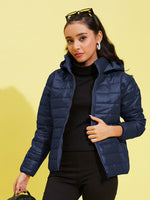Thumbnail for Lyush Girls Navy Quilted Hooded Jacket - Distacart