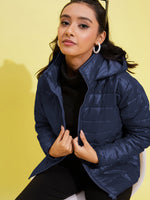 Thumbnail for Lyush Girls Navy Quilted Hooded Jacket - Distacart