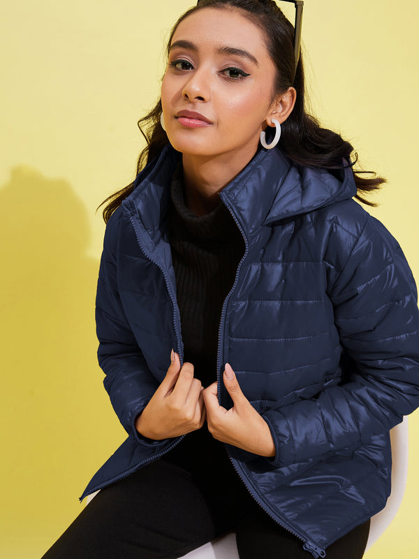 Lyush Girls Navy Quilted Hooded Jacket - Distacart