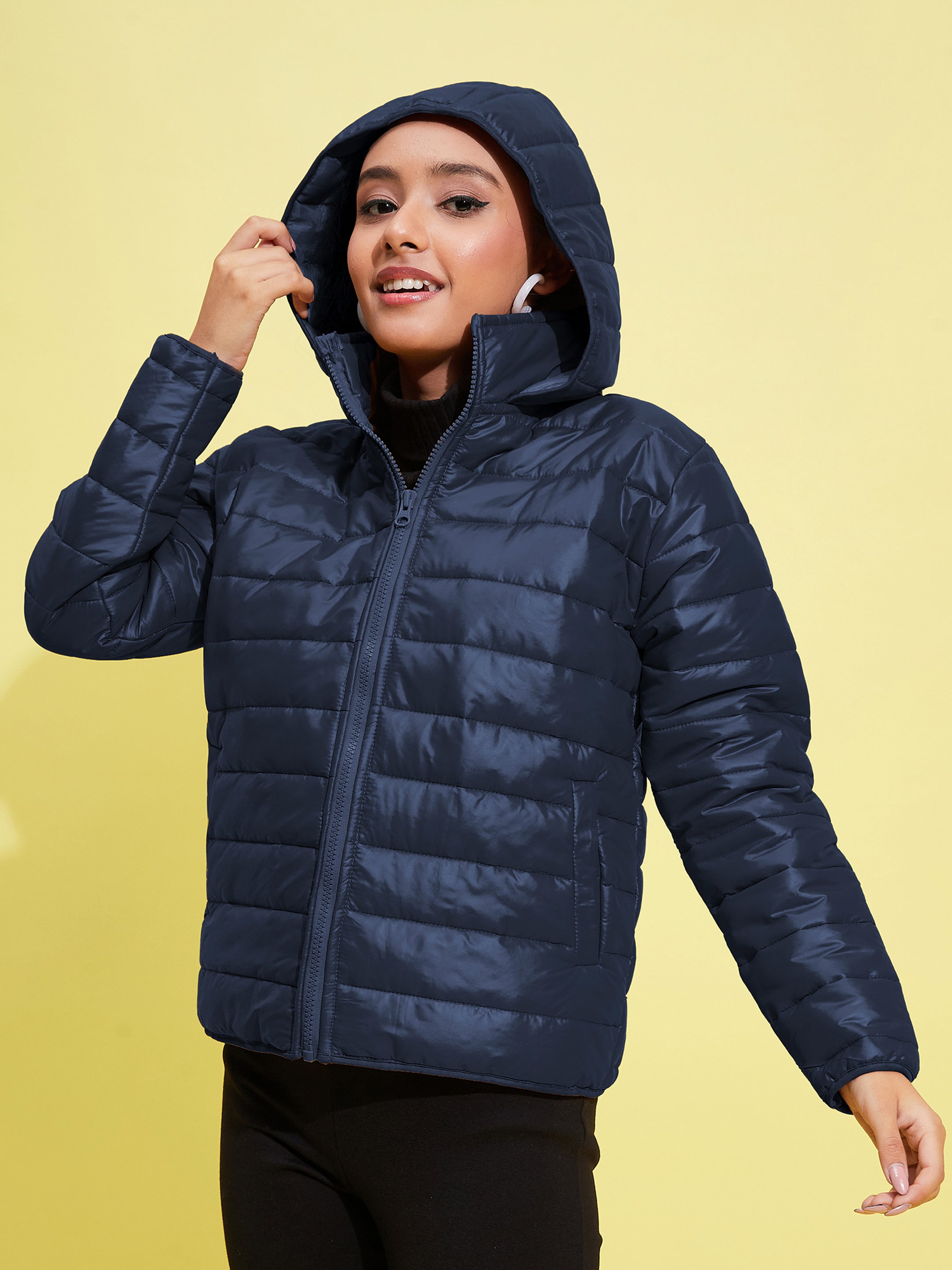 Lyush Girls Navy Quilted Hooded Jacket - Distacart
