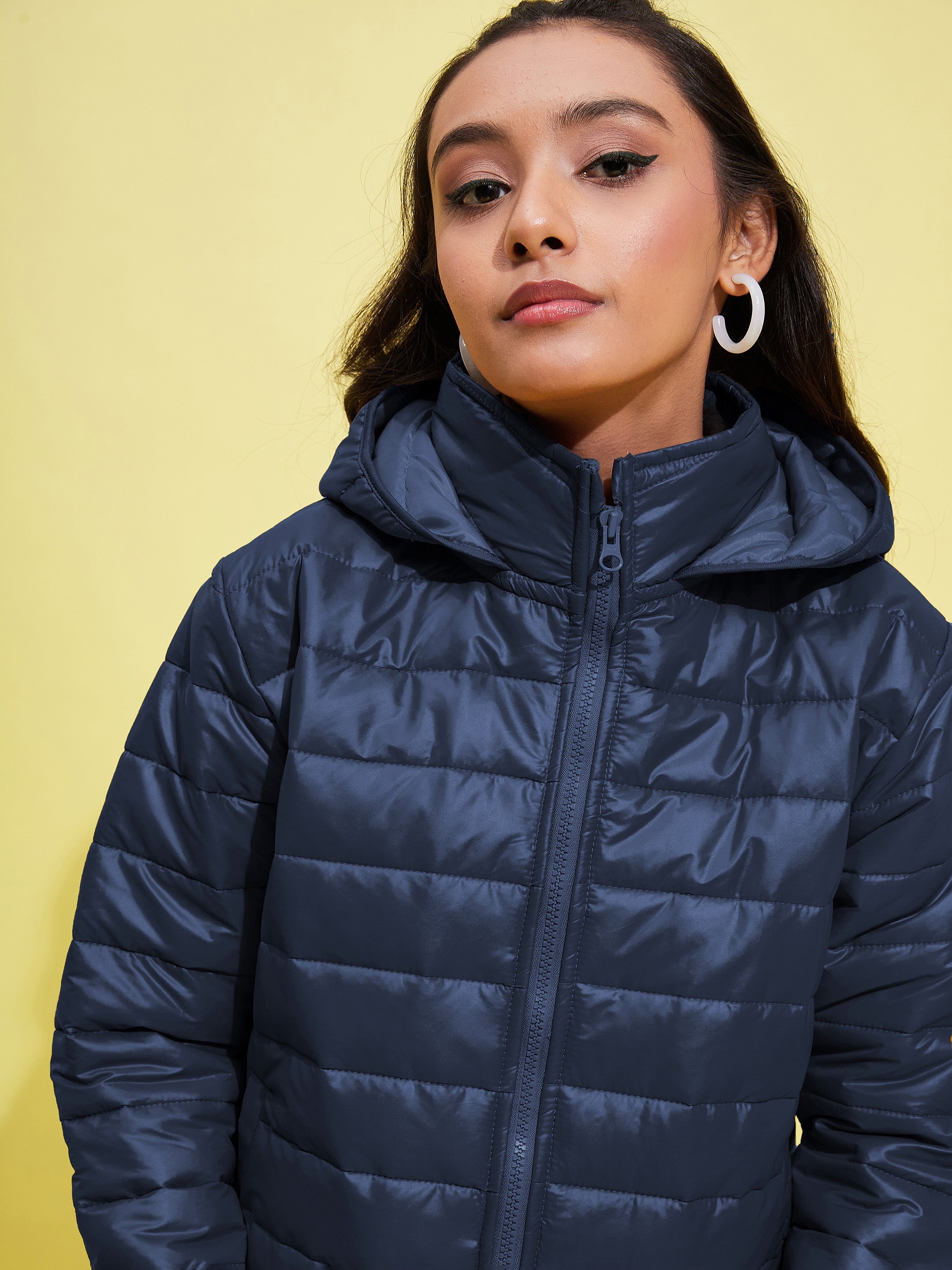 Lyush Girls Navy Quilted Hooded Jacket - Distacart
