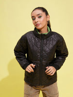 Thumbnail for Lyush Girls Black Front Pocket Quilted Jacket - Distacart