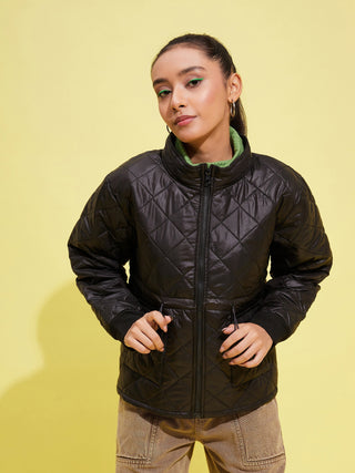 Lyush Girls Black Front Pocket Quilted Jacket - Distacart