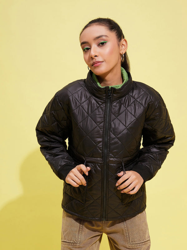 Lyush Girls Black Front Pocket Quilted Jacket - Distacart