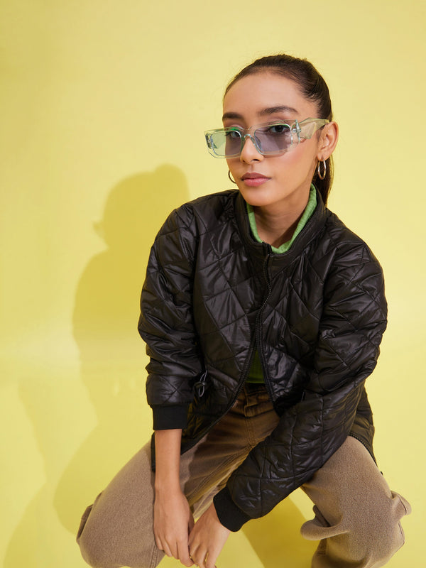 Lyush Girls Black Front Pocket Quilted Jacket - Distacart