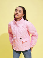 Thumbnail for Lyush Girls Pink Front Pocket Quilted Jacket - Distacart