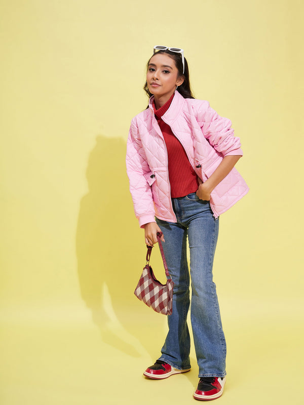 Lyush Girls Pink Front Pocket Quilted Jacket - Distacart