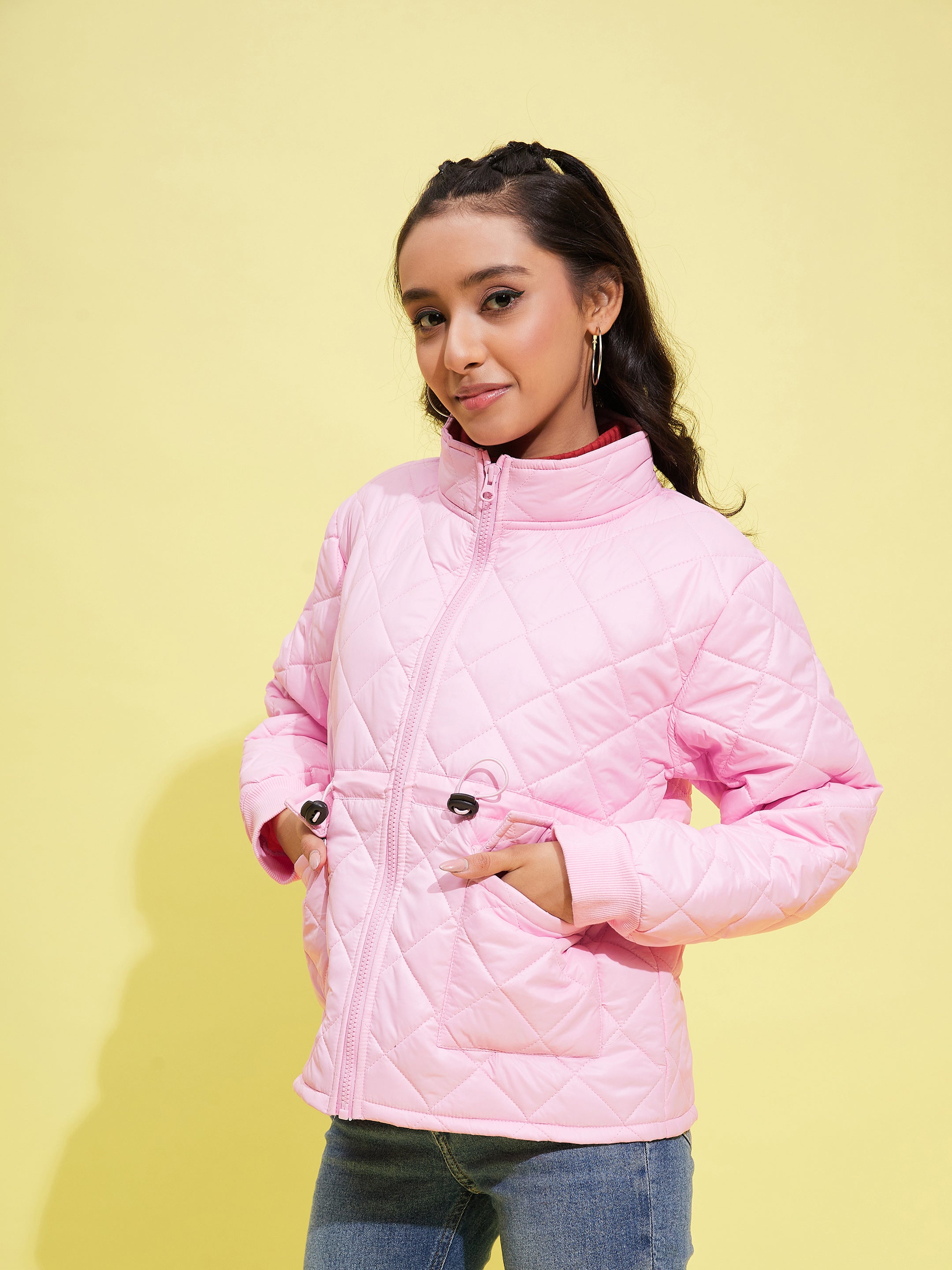 Lyush Girls Pink Front Pocket Quilted Jacket - Distacart