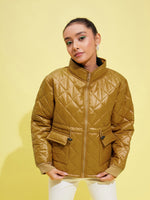 Thumbnail for Lyush Girls Brown Front Pocket Quilted Jacket - Distacart