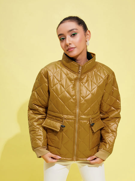 Lyush Girls Brown Front Pocket Quilted Jacket - Distacart