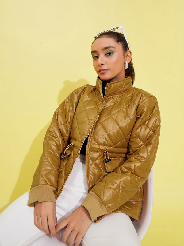 Lyush Girls Brown Front Pocket Quilted Jacket - Distacart