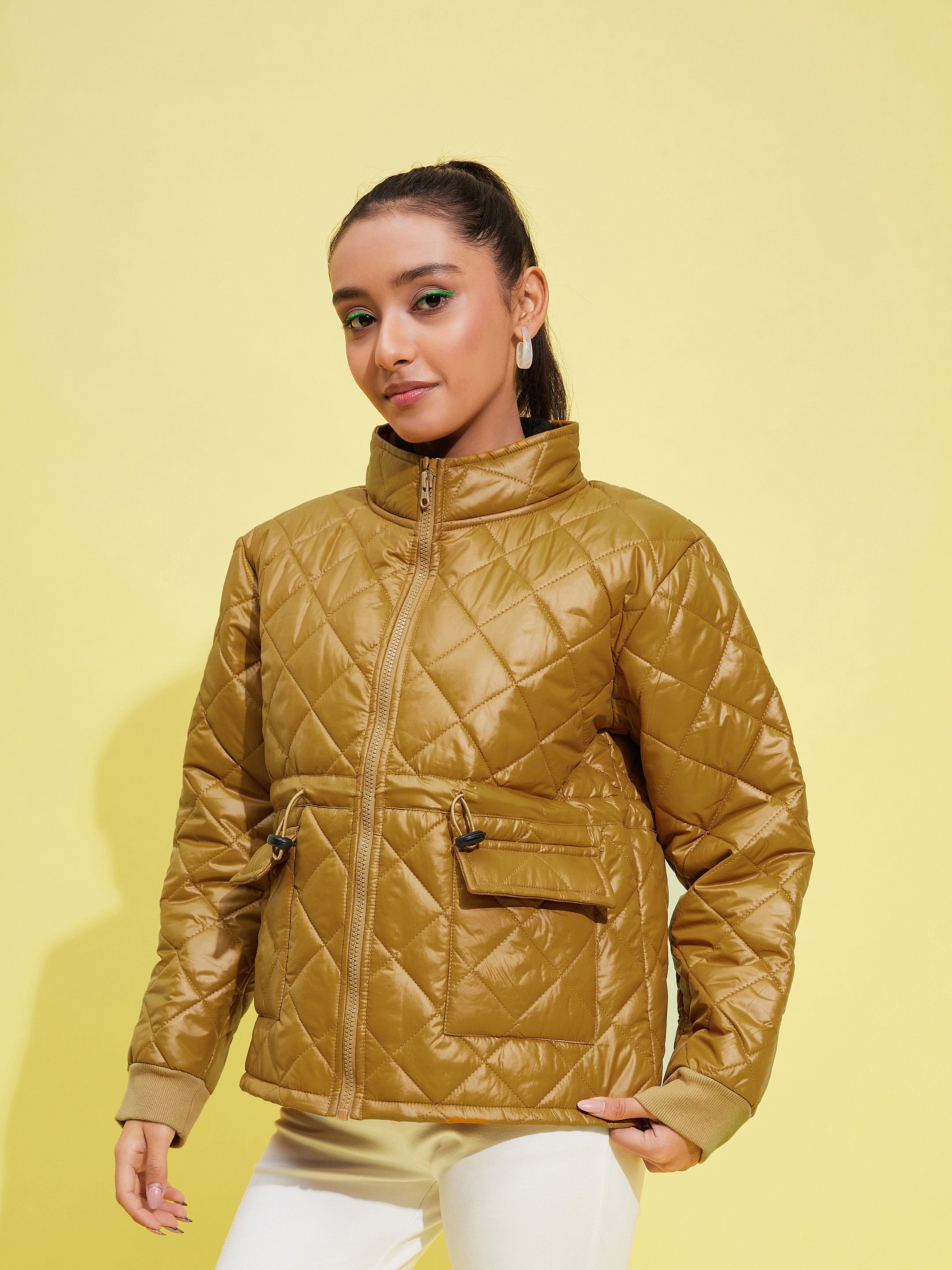 Lyush Girls Brown Front Pocket Quilted Jacket - Distacart