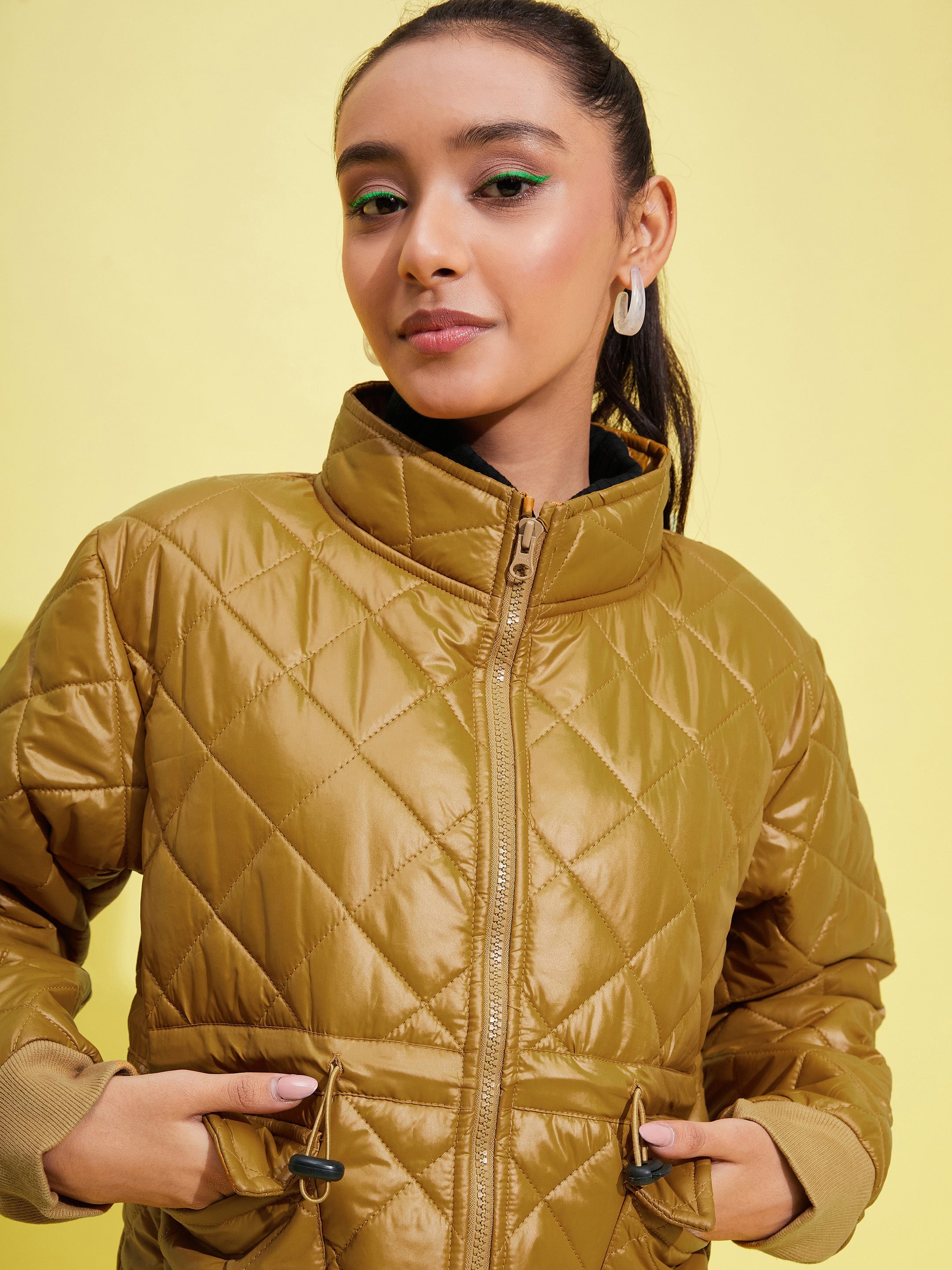 Lyush Girls Brown Front Pocket Quilted Jacket - Distacart