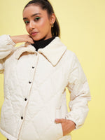 Thumbnail for Lyush Girls Off White Fur Collar Quilted Jacket - Distacart