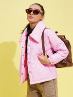 Thumbnail for Lyush Girls Pink Fur Fur Collar Quilted Jacket - Distacart