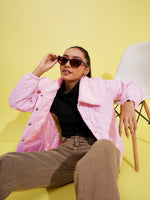 Thumbnail for Lyush Girls Pink Fur Fur Collar Quilted Jacket - Distacart