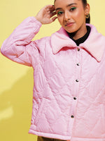 Thumbnail for Lyush Girls Pink Fur Fur Collar Quilted Jacket - Distacart
