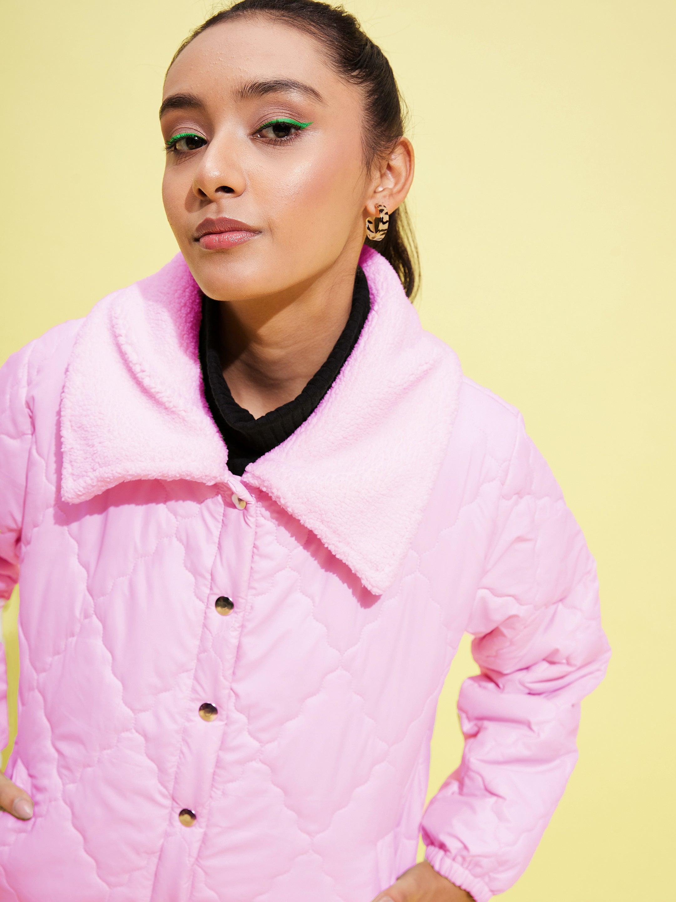 Lyush Girls Pink Fur Fur Collar Quilted Jacket - Distacart