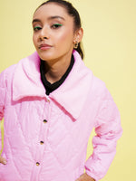 Thumbnail for Lyush Girls Pink Fur Fur Collar Quilted Jacket - Distacart