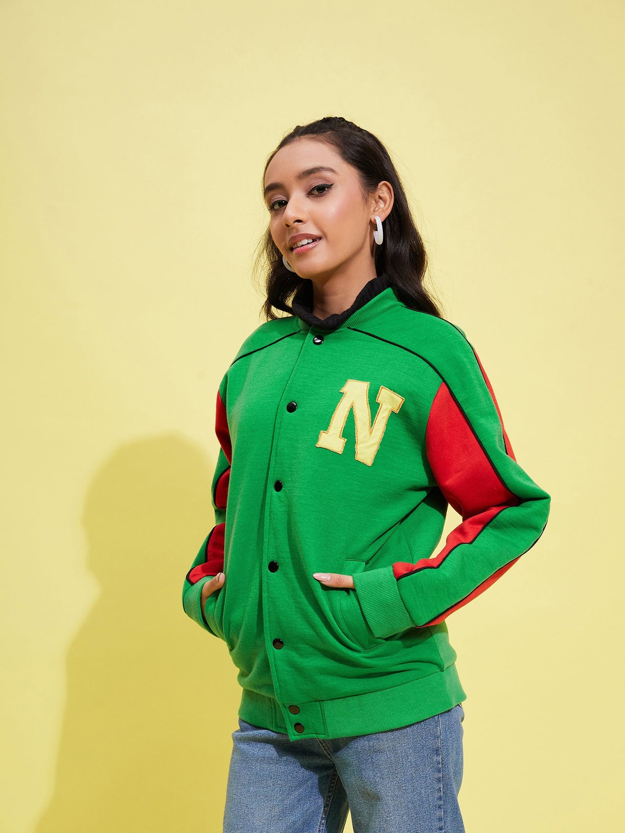 Lyush Girls Green Fleece Alphabet Varsity Jacket - Distacart