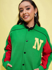 Thumbnail for Lyush Girls Green Fleece Alphabet Varsity Jacket - Distacart