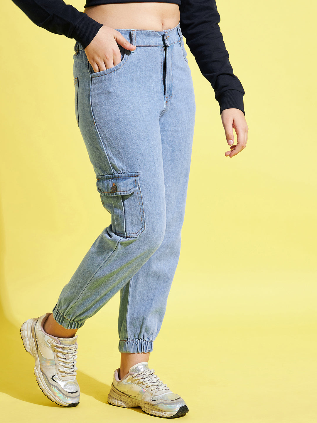 Buy Girls Blue Knee Slit Denim Jogger Jeans Online at Sassafras
