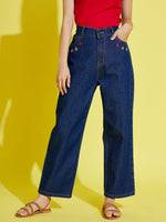 Thumbnail for Lyush Navy Pocket Embroidery Straight Jeans For Girls - Distacart