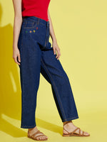 Thumbnail for Lyush Navy Pocket Embroidery Straight Jeans For Girls - Distacart