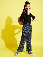 Thumbnail for Lyush Blue Flower Print Straight Jeans For Girls - Distacart