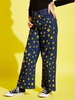 Thumbnail for Lyush Blue Flower Print Straight Jeans For Girls - Distacart