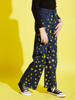 Thumbnail for Lyush Blue Flower Print Straight Jeans For Girls - Distacart