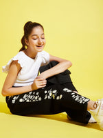 Thumbnail for Lyush Black Small Flower Print Straight Jeans For Girls - Distacart