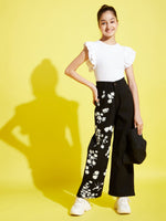 Thumbnail for Lyush Black Small Flower Print Straight Jeans For Girls - Distacart