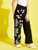 Thumbnail for Lyush Black Small Flower Print Straight Jeans For Girls - Distacart