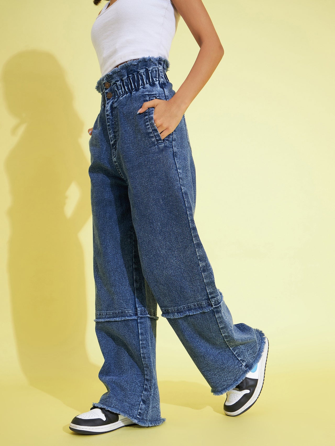 Lyush Kids Girls Blue Acid Wash Paper Bag Waist Straight Jeans - Distacart