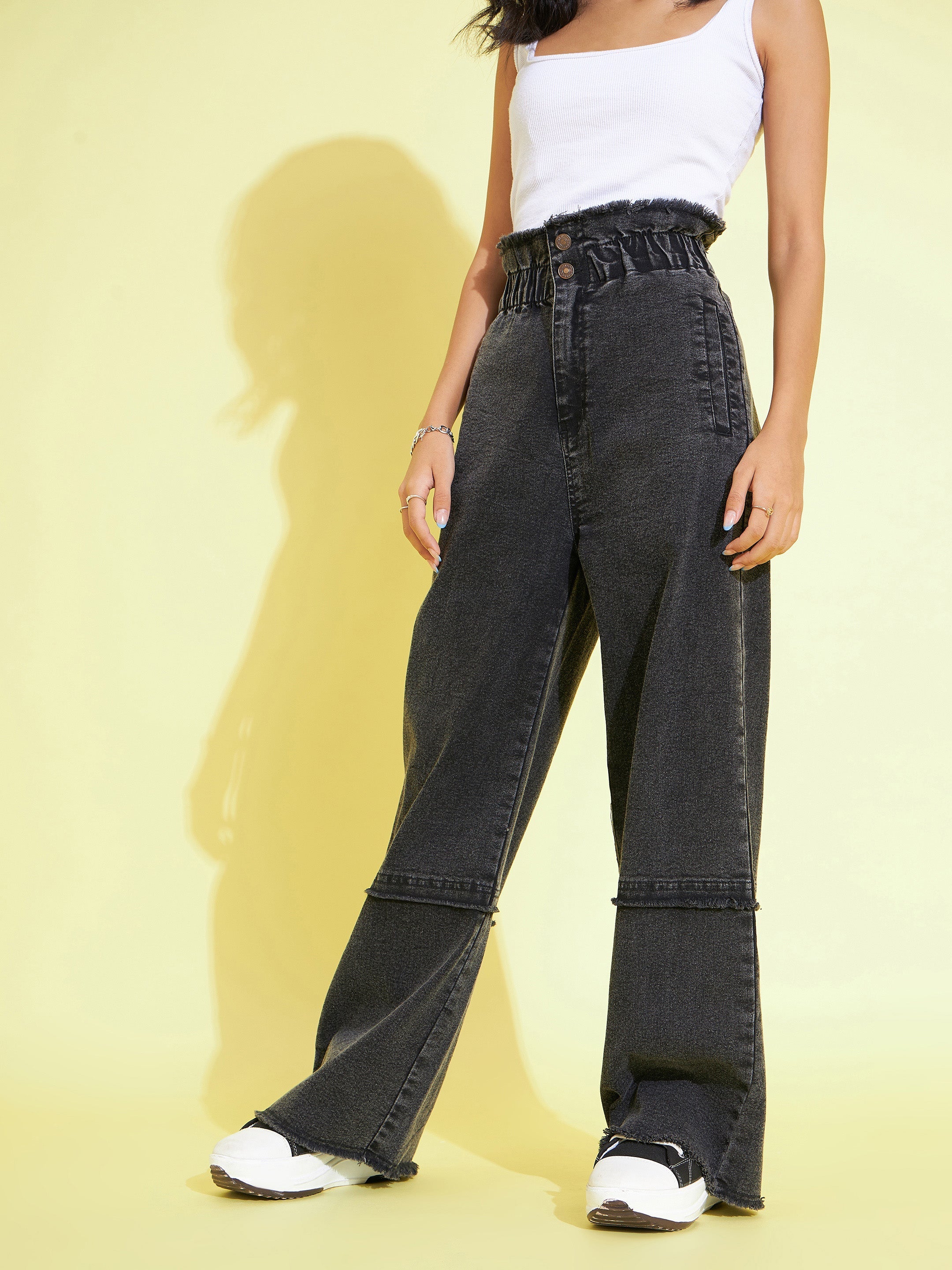 Lyush Kids Girls Black Acid Wash Paper Bag Waist Straight Jeans - Distacart